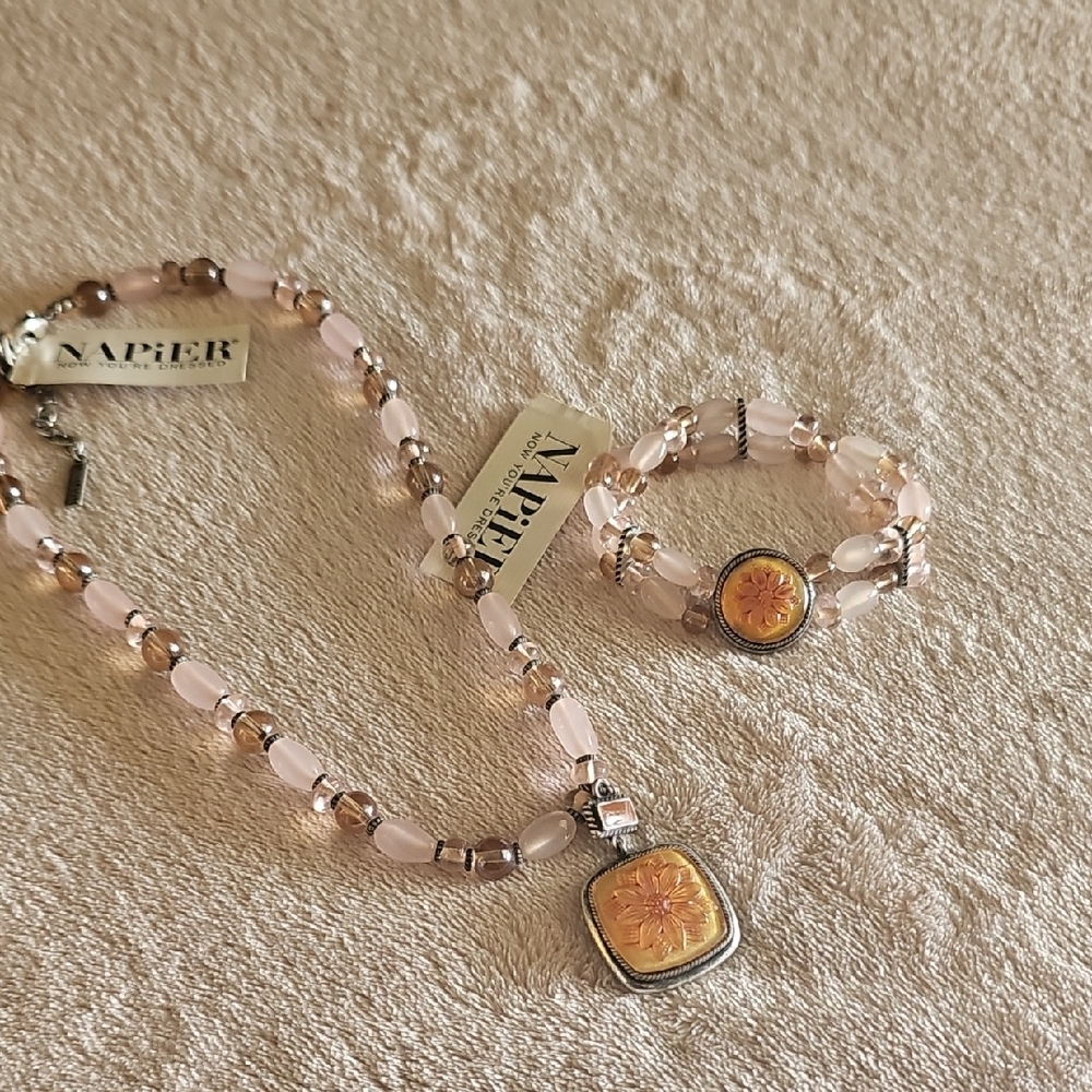 Napier Pink and Silvertone Necklace Set
